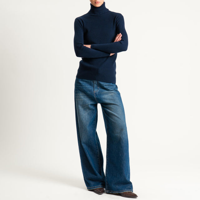 Zeroassoluto-Maglia collo alto a costine - blu