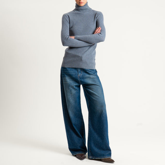 Zeroassoluto-Maglia collo alto a costine - grigio medio melange