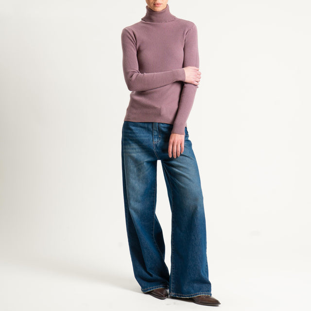 Zeroassoluto-Maglia collo alto a costine - mauve