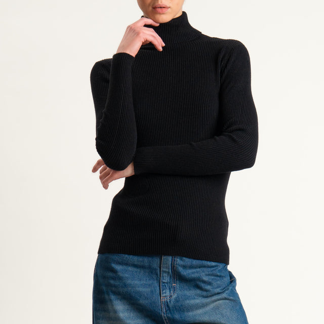 Zeroassoluto-Maglia collo alto a costine - nero