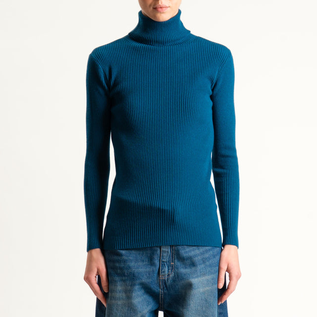 Zeroassoluto-Maglia collo alto a costine - ottanio