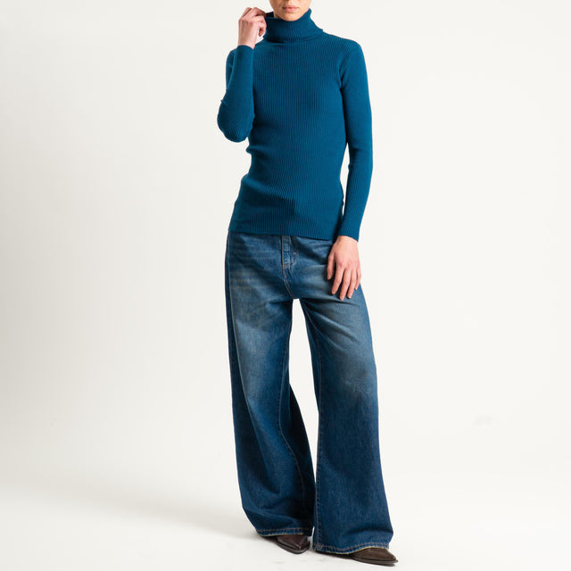 Zeroassoluto-Maglia collo alto a costine - ottanio