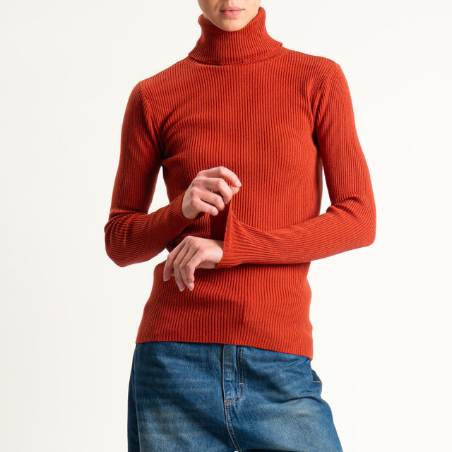 Zeroassoluto-Maglia collo alto a costine - ruggine