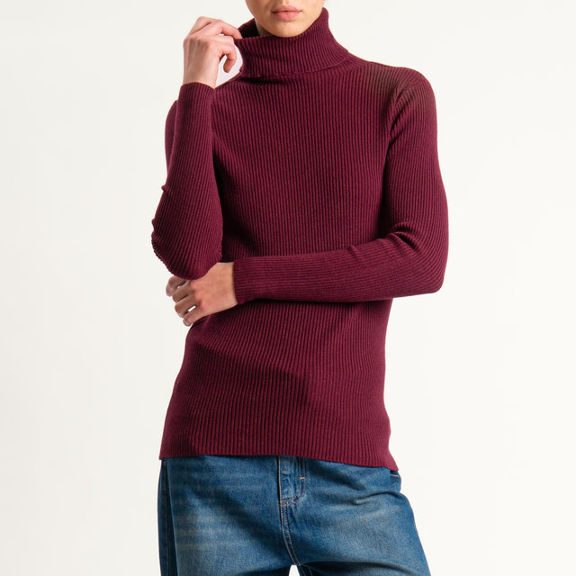 Zeroassoluto-Maglia collo alto a costine - Bordeaux