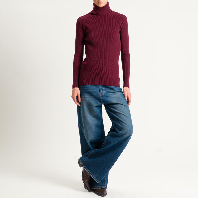 Zeroassoluto-Maglia collo alto a costine - Bordeaux