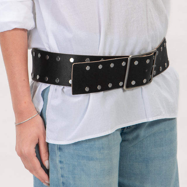 Zeroassoluto-Cintura alta in pelle con borchie - nero