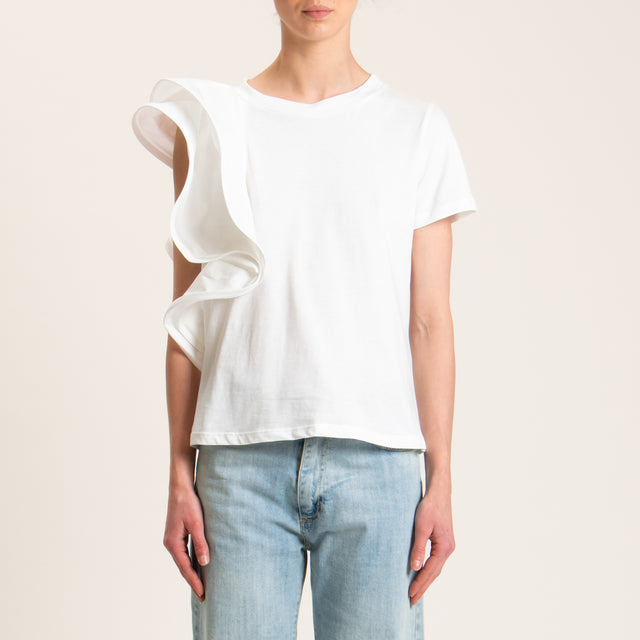 Tensione in-T-shirt con rouches - bianco
