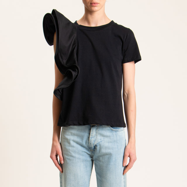 Tensione in-T-shirt con rouches - nero