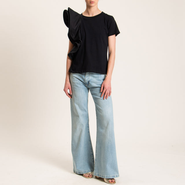 Tensione in-T-shirt con rouches - nero
