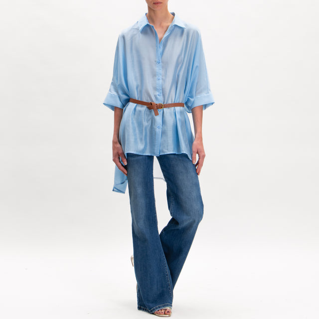 Kontatto-Camicia in mussola oversize con cintura - azzurro