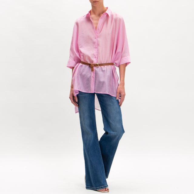 Kontatto-Camicia in mussola oversize con cintura - rosa
