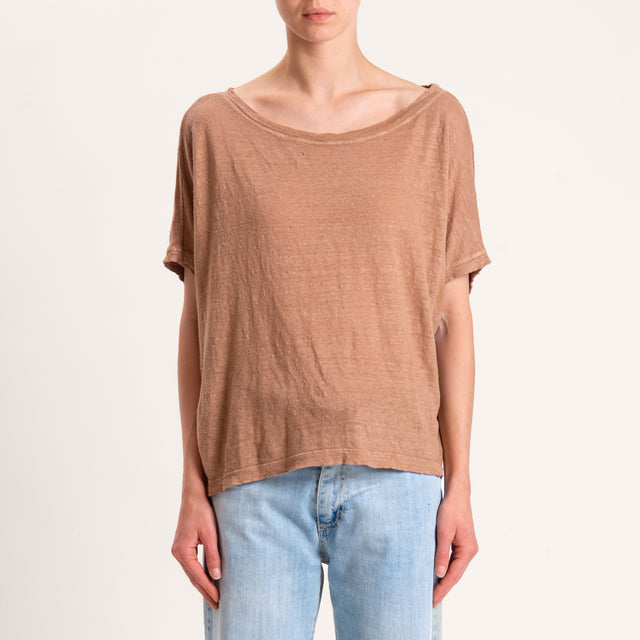 Zeroassoluto-T-shirt scatola in lino - biscotto