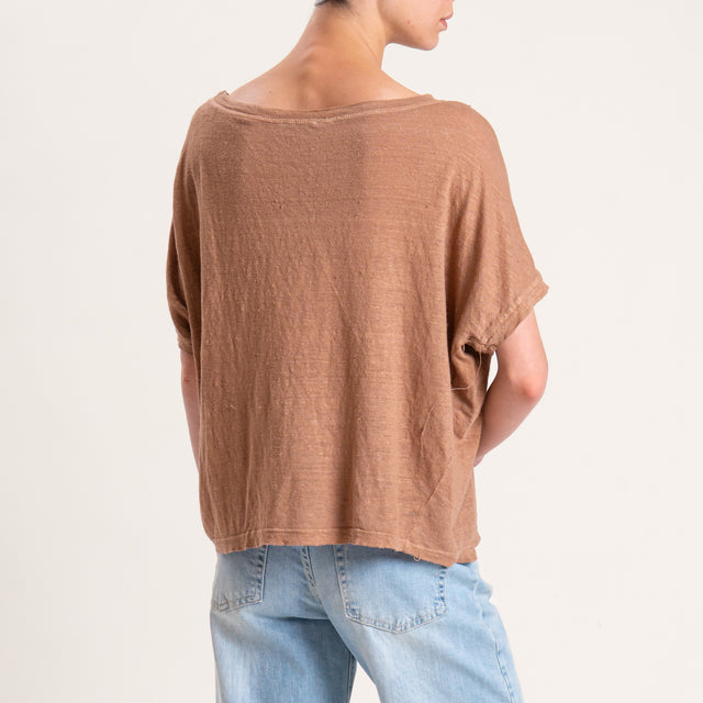 Zeroassoluto-T-shirt scatola in lino - biscotto