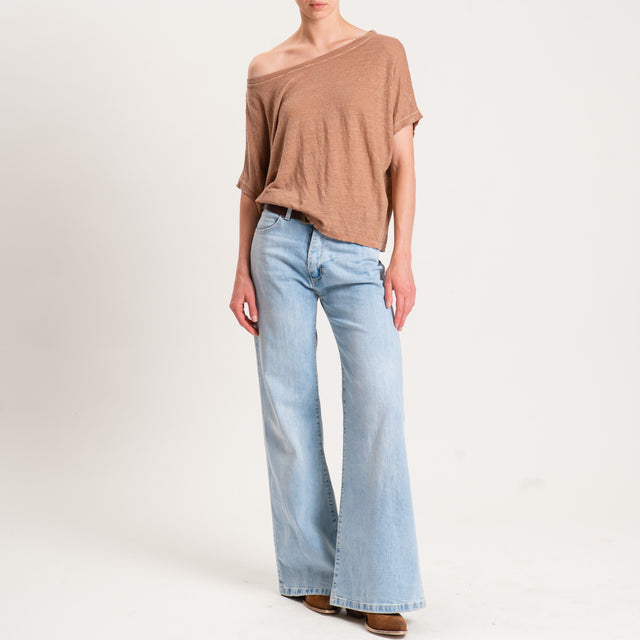 Zeroassoluto-T-shirt scatola in lino - biscotto