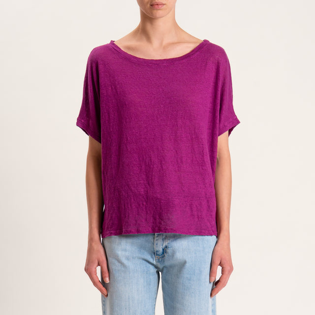 Zeroassoluto-T-shirt scatola in lino - ciclamino