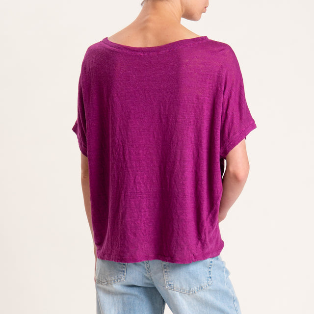 Zeroassoluto-T-shirt scatola in lino - ciclamino