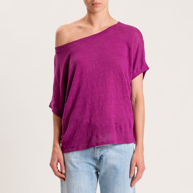 Zeroassoluto-T-shirt scatola in lino - ciclamino