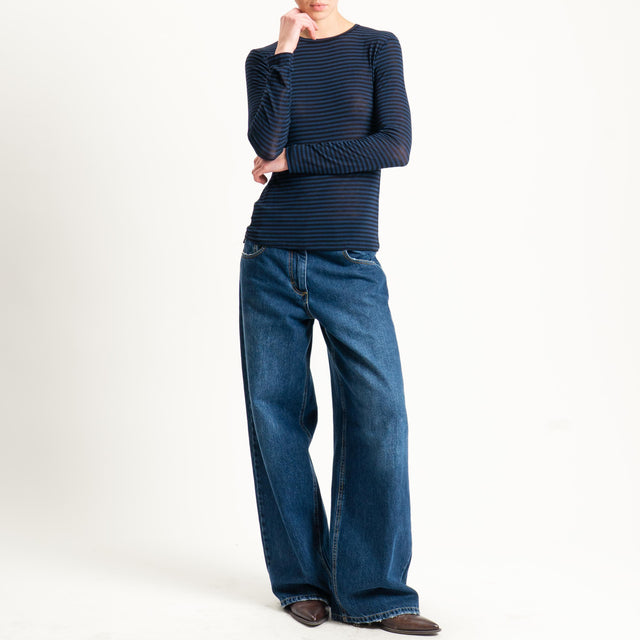 Zeroassoluto-T-shirt sottile girocollo MISTO CASHMERE - nero/blu