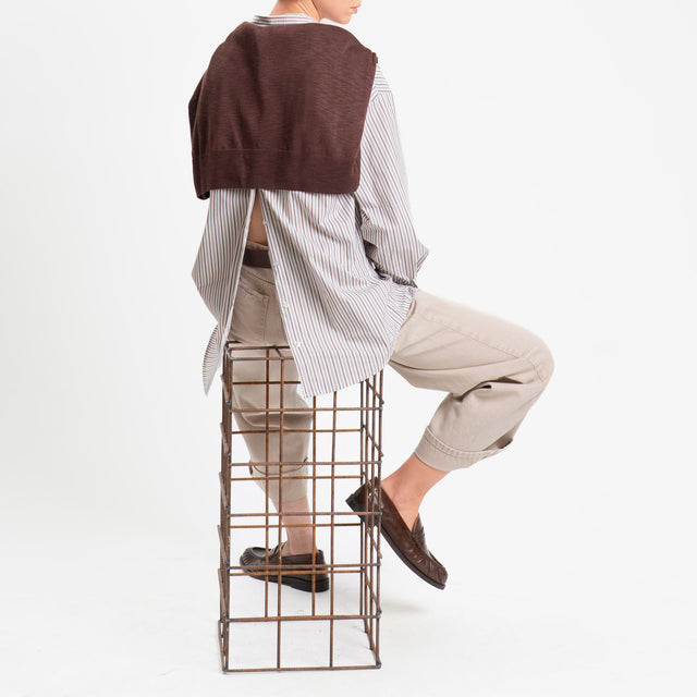 Zeroassoluto-Camicia over a righe bottoni dietro - bianco/cuoio/india