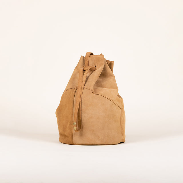 zeroassoluto-bucket bag in suede - honey