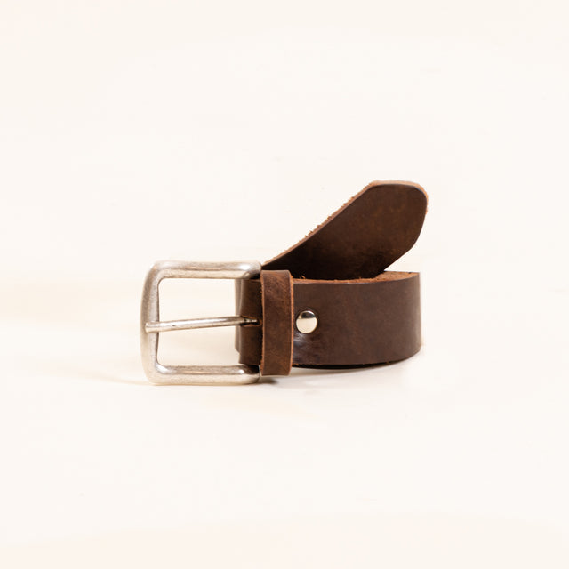 zeroassoluto-Leather belt with buckle - dark brown
