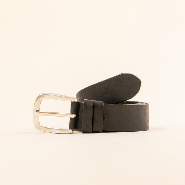 zeroassoluto-leather belt with buckle - Black