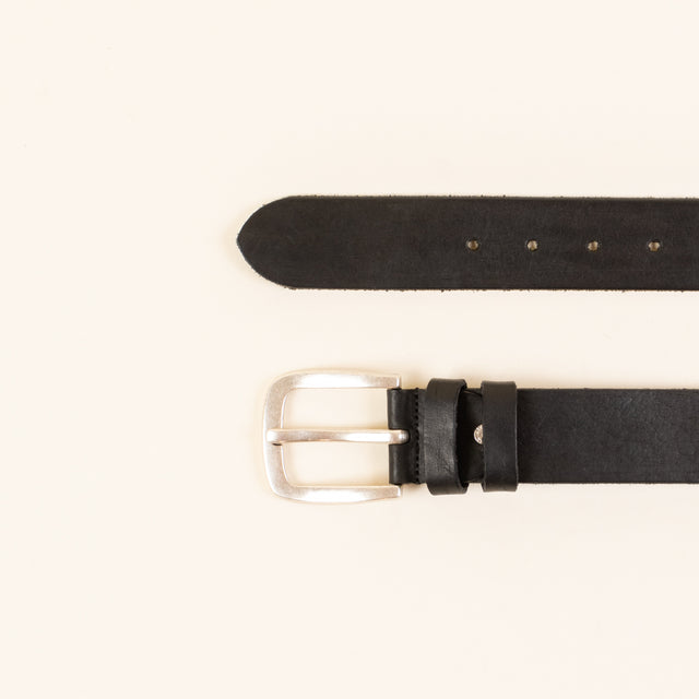 zeroassoluto-leather belt with buckle - Black